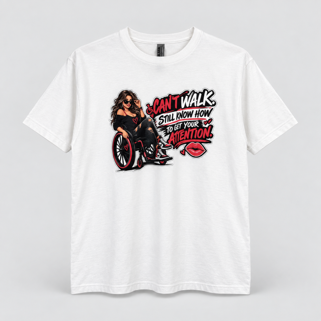 Can’t Walk, Still Know How to Get Your Attention – 100% Cotton Graphic T-Shirt